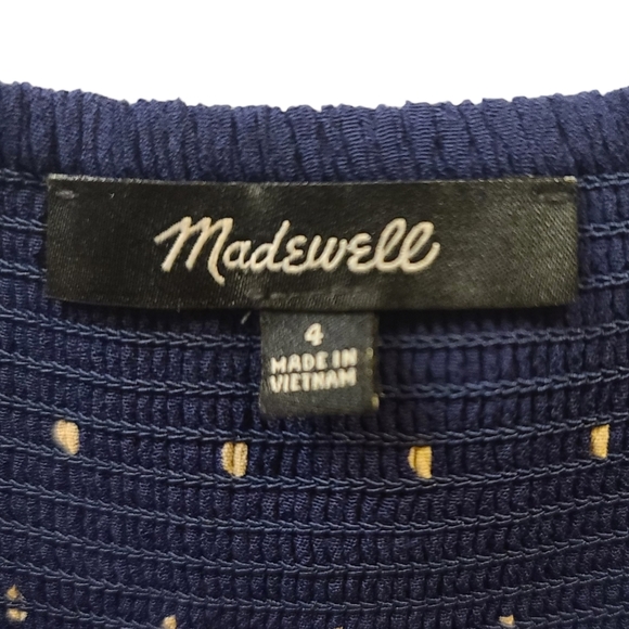 Madewell Ruffle-Strap Button-Front Dress in Polka Dot Navy Blue size 4 - Picture 7 of 8